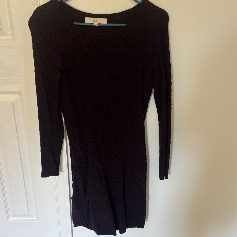 LOFT Burgundy Knit Long Sleeve Dress XSP